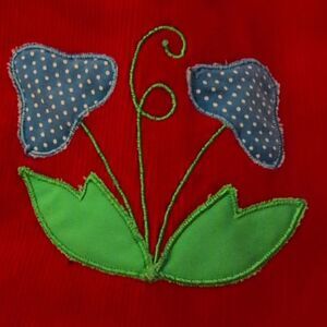 70s Vintage Girls Red Corduroy‎ Mushroom Embroidered Floral Dress